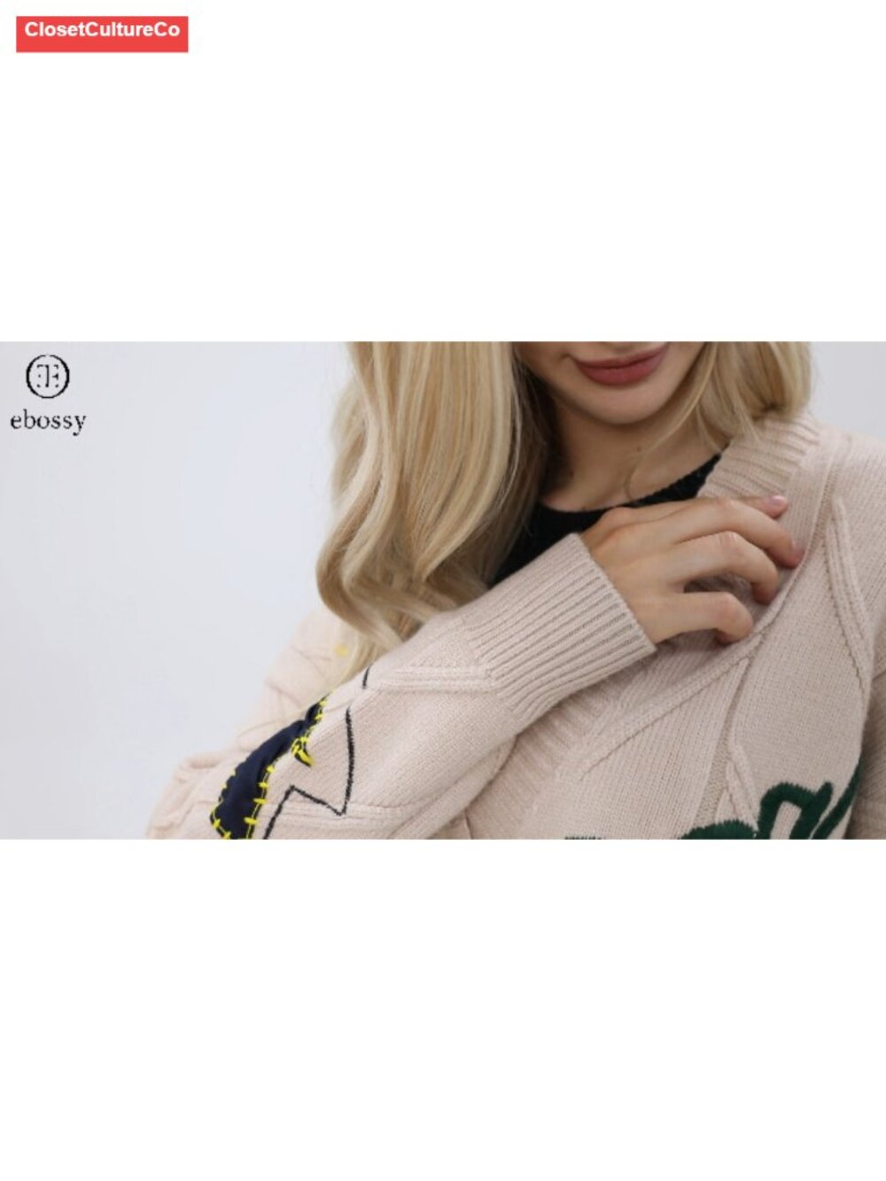 Wool Blend Cable Knit Open Front Cardigan V-Neck Button Down Embroidery - Picture 4 of 6